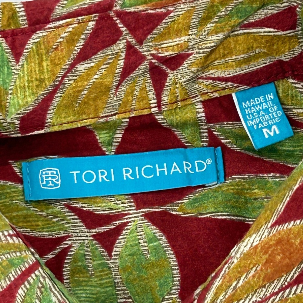 Tori Richard Shirt Men's Medium Red Green Leaf Print Short Sleeve Button Up - Picture 3 of 9